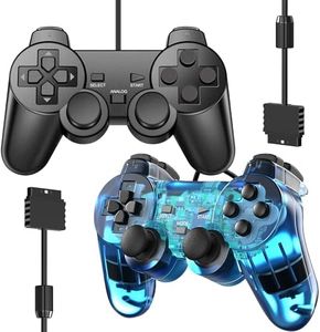 Wired Controller for PS2 Double Shock, 2 Pack Gamepad Remote Compatible with Play station 2 (Blue and Black)