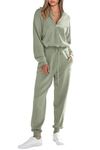 PRETTYGARDEN Women's Two Piece Sweatsuits Set Lapel V Neck Tops Ribbed Knit Sweater Pants Tracksuit Outfit (Light Green,Medium)