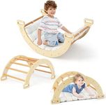 GYMAX 2 in 1 Kids Climbing Set, Indoor Climbing Arch with Cushion, Wooden Toddler Climber Frame for Playroom (Natural)