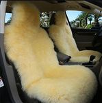 Sisha-A Winter Warm Authentic Australia Sheep Wool Car Seat Cover Luxury Long Wool Front Seat Cover Fits Most Car, Truck, SUV, or Van(Beige Yellow)