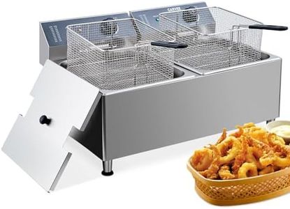 Garvee 22 L Electric Fryer with Basket & Lid 2.0, 23.2 QT Dual Tank Deep Fryers for Restaurant Home Use, Adjustable Temperature, with 2 Extra Thick Frying Basket and Lid, Stainless Steel, 3400W