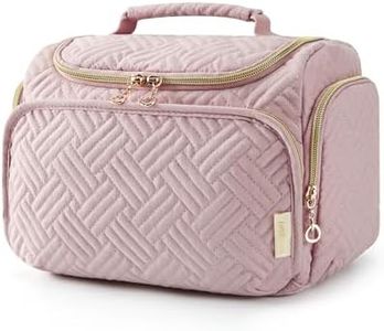 BAGSMART Travel Toiletry Bag, Large Wide-open Travel Bag for Toiletries, Makeup Cosmetic Travel Bag with Handle, Pink, Medium, Fashion