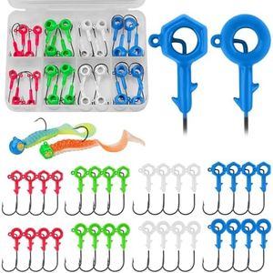 THKFISH Jig Heads Kit, 32PCS Crappie Jig Heads for Fishing, Jig Heads Hook with Round Scent Holder, Jigs for Crappie Bass Fishing, 1/16 1/8 3/16OZ, White Yellow Red (Mix, 32PCS-Mix)