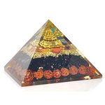 OrgoniteShop Orgone Pyramid Panchmukhi Rudraksha Beads Black Tourmaline Crystal Pyramid - Energy Generator Shree Yantra Healing Crystal Orgonite Pyramids for Chakra Meditation