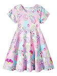 Jurebecia Girls Unicorn Dress Short Sleeves Unicorn Star Summer Casual Dresses Kids Party Twirly Sundress Playwear 9-10 Years
