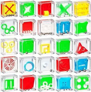 Mini Cube Puzzle Box Set - Pack of 24 Balance IQ Party Favor Games for Kids, Teens and Adults, 1.5 Inch 3D Brain Teaser Maze Ball Toy Puzzles by Bedwina