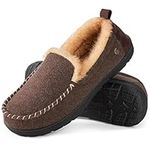 HomeTop Men's Moccasin Slippers Memory Foam Indoor Outdoor Shoe with Warm Lining Coffee,11 US