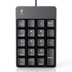 Wired Number Pad, USB Numeric Keypad 19 Key Number Keypad Keyboard for Laptop PC Computer Notebook, Big Print Letters - Black