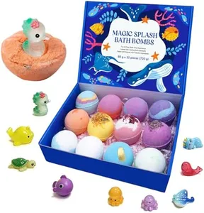 Petlixa Bath Bombs Natural Birthday Gift with Surprise Inside Set, 12 Bath Bombs with Land & Sea Animal Figures, Fizzy Shower Bombs for Kids, Handmade Bubble Bath Gift for Birthday, Christmas (12P)
