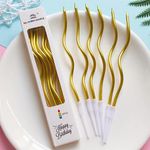 Partysanthe Twisty Gold Long Stick Candle Metallic Cake Cupcake Candles Cake Candles for Birthday, Wedding Party and Cake Decoration Pack of 6