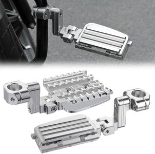KEMIMOTO CNC Aluminum Highway Pegs with Expandable Heel Rests 1.25" Highway Short Angled Pegs Adjustable Fit for Street Glide Road King Road Glide Softail Dyna Sportster 1-1/4" Engine Guard Chrome