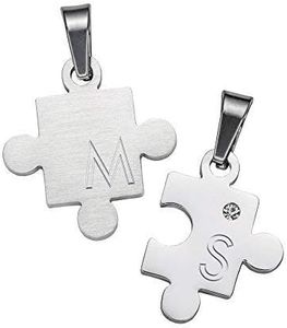 Gravado Set 2 Collane in Acciaio Inox con Ciondoli a Forma di Puzzle per Lui e Lei, Incisione Personalizzabile con Iniziali, Gioielli Romantici per Coppie, Idea Regalo Anniversario