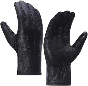 Meetoget Men's Deerskin Leather Gloves Winter Dress Leather Gloves With Warm Cashmere Lined CAM04,Black,Size S
