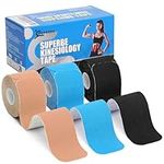 Superbe Precut Kinesiology Tapes (3 Rolls Pack), Sports Tape Muscle Tape for Pain Relief, Muscle Support, Recovery and Physio Therapy (Mix)