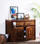 Shagun Arts Wood Sideboard Cabinet for Living Room | Kitchen Storage Side Board with 2 Drawers & Door Cabinet | Sheesham Wood, Brown Finish