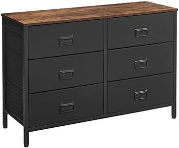 SONGMICS Dresser for Bedroom, Storage Organizer Unit with 6 Fabric Drawers, Steel Frame, for -Living -Room, Entryway, 6 Drawers Brown + Black