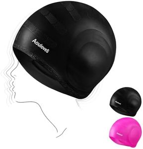 Aouloves 2 Pack Unisex Swim Caps with 3D Ear Protection, Durable Silicone Swimming Caps for Women Men Adults Youths Kids, Easy to Put On and Off