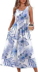 WIHOLL Summer Dresses for Women Beach Vacation Clothes Cruise Resort Wear Outfits 2026 Sun Dress Flowy Midi Maxi Dresses for Seniors Sundresses Spring Dresses Tropical Blue Floral L