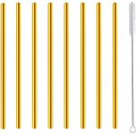 Short Cocktail Straws, Metal Stainless Steel Reusable Straw Small Mini Coffee Stir Straws for Cocktails Party Accessories Glasses Mason Jar Tumbler Juice Tea Mojito Drinks with Brush, Gold 8 Pcs