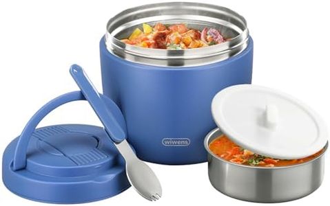 wiwens Thermo Food Jar for Hot Food Adults 32OZ Soup Thermo Lunch Containers Wide Mouth Vacuum Insulated Stainless Steel Leakproof Bento Box with Spoon (Blue)