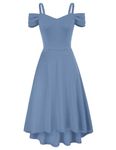 GRACE KARIN Ladies Cold Shoulder Cocktail Party Dress Sweetheart Neck Swing Wedding Guest Dresses Grey Blue M