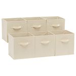 Amazon Basics Collapsible Fabric Storage Cubes Organizer with Handles, Beige - Pack of 6