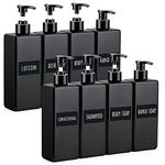 Segbeauty 8 Packs Black Square Bottles, 16.9oz Empty Refillable Soap Dispenser with Labels, 500ml Reusable Plastic Press Pump Bottles Lotion Container for Bathroom Kitchen Hotel Shampoo Conditioner