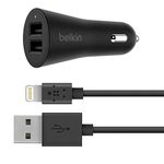 Belkin 4.8 A Dual Car Charger with Lightning Cable for iPhone 6/6S/6S Plus/7/7 Plus - Black