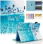 Dteck Case for iPad 9.7 inch 2018 2017 / iPad Air Case/iPad Air 2 Case, PU Leather Folio Smart Cover with Auto Sleep Wake Stand Wallet Case for Apple iPad 6th / 5th Gen,iPad Air 1/2, Beach Live it