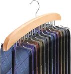 Tie Rack Hanger for Closet,360 Degree Rotating Tie Holder Organizer with 24 Folding Hooks,Wooden Men's Neck Tie Organizer Storage for Belts Tank Tops Scarves