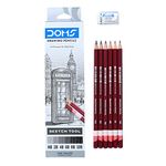 Doms Drawing & Sketching Graphite Pencils - Grade HB, 2B, 4B, 6B, 8B & 10B | Hi Precision For Sketching | Dark & Neat Drawing | Comes With 1 Eraser (Pack of 6 x 5 Set)