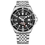 Stuhrling Original Swiss Automatic Depthmaster Radiance Diver Watch Stainless Steel Case with Rotating Unidirectional Bezel and Stainless Steel Beaded Metal Bracelet Water Resistance up to 200 Meters, Black, Diver