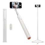Spigen 57" Automatic Universal Tripod Auto-Open Phone Stand with Rechargable Remote Selfie Stick 360° Vertical & Horizontal Rotatable Stable Travel for iPhone Android and More - Dune Beige (Universal)