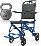 Vive Ultra-Lightweight Transport Wheelchair for Small Adults, Seniors - Foldable, Portable Transfer Wheel Chair for Easy Travel - Narrow, Light Weight, Folding, Collapsible (Blue)