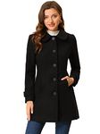 Allegra K Women's Peter Pan Collar Single Breasted Button Front Winter Coat Black L