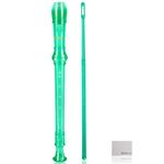 Everjoys Soprano Recorder for Beginners- German C Key Style 8 Hole Flute Detachable 3pcs ABS Crystal Music Recorders w/Cleaning Rod,Bag and Fingering Chart, Transparent Green