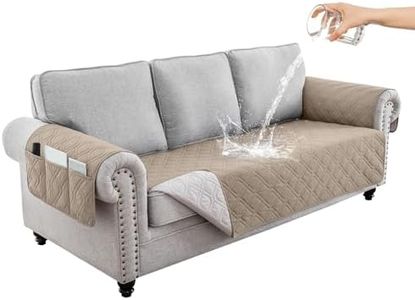 ZXMSTAR Waterproof Couch Covers Protector Sofa Covers for Dogs Pets with Non Slip Backing Couch Seat Covers with Side Pocker for 3 Cushion Couch Washable (Khaki, 3-Seater)