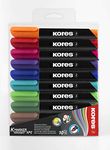 Kores - Coloured Permanent Marker Pens - K-Marker XP2, Chisel Tip with Low-Odour Ink - Waterproof Marker Pens for All Surfaces - School Supplies, Office Supplies - Pack of 10