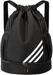 Drawstring Backpack Sports Gym Bag, Large Capacity Waterproof Gym Bags Lightweight Travel Backpack With Shoe Compartment and Water Bottle Holder for Men Women (Black)