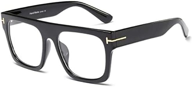 Unisex Stylish Square Non-prescription Eyeglasses Glasses Flat Top Big Eyeglass Frames Large lens Clear Lens Eyewear (Black)