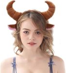 YWINETO Halloween Goat Costume Cow Headband with Ears Christmas Party Cosplay Plush Cute Bull Horns Easter Prop Devil Festival Theme Animal, Brown