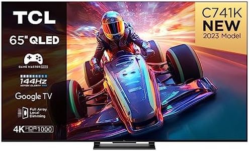 TCL 65C741K 65inch QLED Television 144Hz Full Array Local Dimming 4K UHD Smart Google TV Dolby Vision & Atmos Motion clarity Hands-Free Voice Google assistant Alexa with AMD FreeSync Premium Pro Black