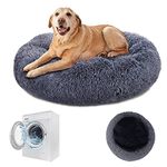 Masthome Donut Dog Bed Large, XL Dog Beds Anti Anxiety Calming,Fluffy Dog Beds, Bedding & Furniture for Dogs, Grey Pet Cushion with Non-Slip Bottom, Size：76 X 76 cm, Machine Washable