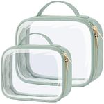 Packism TSA Approved Toiletry Bag, 2 Pack Clear Makeup Bags with Handle Large Opening, Clear Toiletry Bags Fit Carry-on Travel Essential, Clear Travel Bags for Toiletries, Laurel Green, BAM019