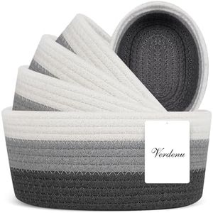 Verdenu Cestas Almacenaje Tejidas con Cuerda de Algodón Juego de 5, Cestas Organizadoras con Mango, Cestas organizadores para baño para baño infantil, dormitorio, vestuario (Gradiente Gris)