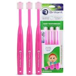 Brilliant Baby Toothbrush by Baby Buddy, Designed for Ages 4-24 Months, Infant Toothbrush and Toothbrush for Toddler, Cleans All-Over Mouth, Babys First Toothbrush, Pink Brushes, 3 Count