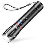 Blukar Flashlight Rechargeable, High Lumens Handheld Flashlight with 5 Modes, Adjustable Focus, IPX6 Waterproof, Lightweight Flash Light for Camping, Running, Outdoors, Emergency -Black