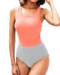 Tempt Me Women One Piece Swimsuits Tummy Control Cutout Bathing Suit for Teen Girls Zip Up Monokini, Orange Stripe, Large