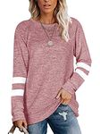 Famulily Fall Shirt for Women Crewneck Long Sleeve Sweatshirt Soft Pullover Blouses Shirt Tops(Pink,XL)