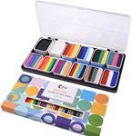 OPHIR Rainbow Split Cake Face Paint Body Painting for Kids Adults Halloween Stage Makeup, Face Painting Kit Professional with 2 Brushes, Water-Based and Dry Quickly Facepaint Set 144g
